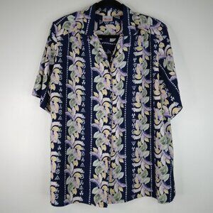 TanJay Hawaiian Floral  Button Down Shirt Blouse Size 18